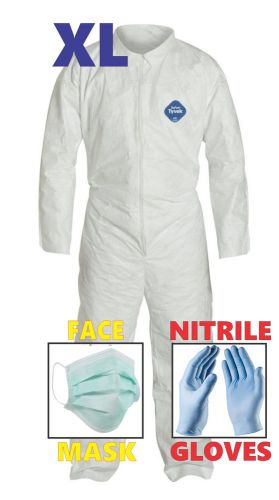 XL Tyvek Protective Suit Chemical Nitrile Gloves &amp; Face Mask Hazmat Clean-Up