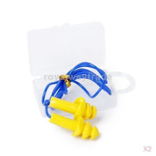 2pairs 24db silicone gel tri tripe flange ear plug hearing protection muff +cord for sale