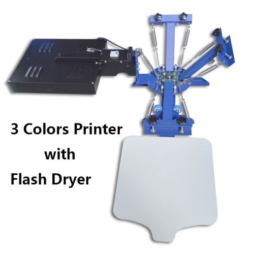 Screen Printing New Machine 3 Color Rotary  Printer w Flash Dryer BEST Choice