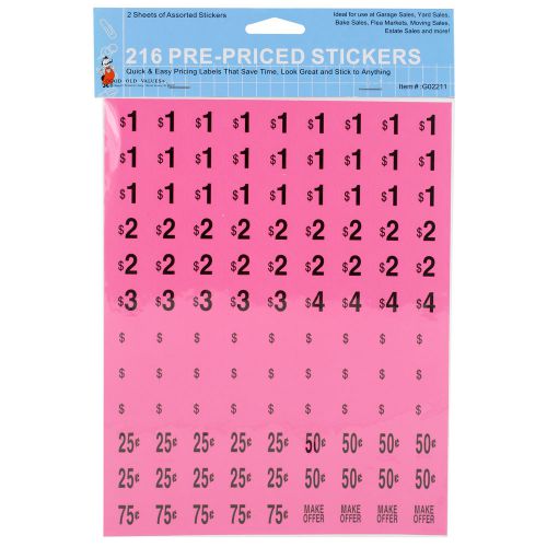 216 Preprinted Price Garage Sale Labels (Colors May Vary)