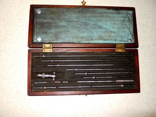Vintage starrett inside solid rod micrometer - 2&#034; - 12&#034; w/ wooden box for sale