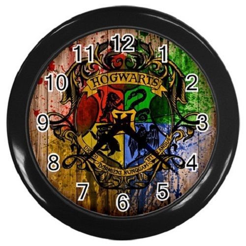 Custom Harry Potter Wood Hogwarts Crest Wall Clock (Black) Free Shipping