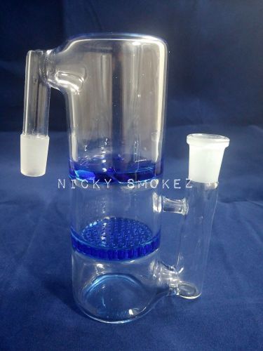 14mm Ashcatcher Double Perc Honeycomb and Whirlpool Glass ash filter Blue 90*