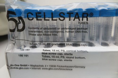 x100 Cellstar Tubes Greiner Bio-One Sterile 15ml Round Bottom Blue exp 2012/14