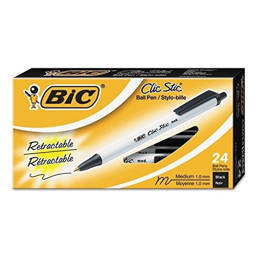 BIC America BIC Clic Stic Retractable Ball Pen Medium Point, Black, 24 Pens
