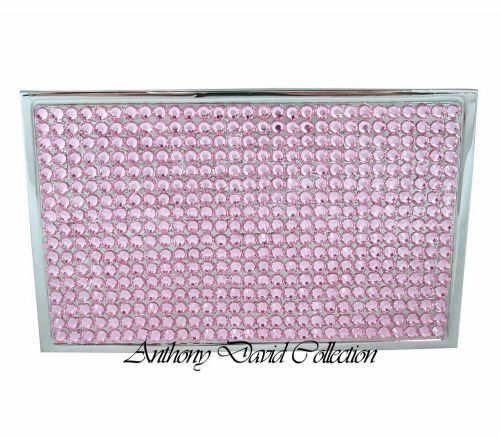 Ladies pink crystal silver metal business card case holder w/ swarovski crystals for sale