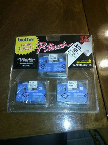 Genuine Brother TZ Tape TZ-241 Black on White Tape 18mm 3/4in 3 Pack