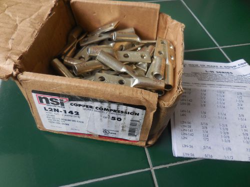 50 NEW L2N-142 NSI LONG BROWN CRIMP LUG for #2 AWG WIRE TWO 1/4 BOLT HOLES USA