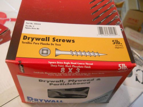 Grip + 8 x 3&#034; drywall screw #2 square head black phosphate finish 472 ea.(5lbs) for sale