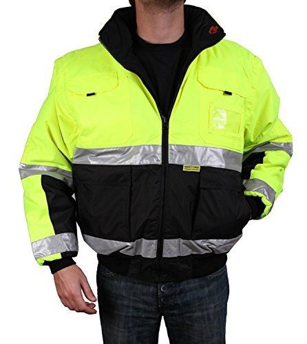 Safety Depot Two Tone Lime Yellow Black Reflective Class 3 Safety Bomber Jacket
