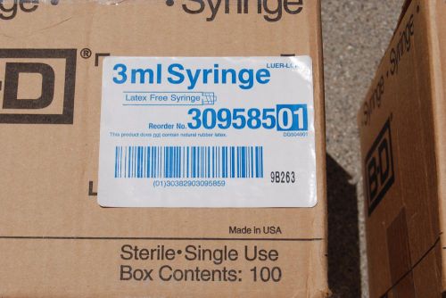 BD 3ML Syringe #309585 Luer Lock Tip Qty: 200 Units or 2 Cases Sealed New