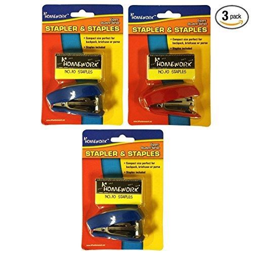 [Bulk Pack] A+ Homework 3 Sets of Mini *Assorted Color* Staplers with 500 Size