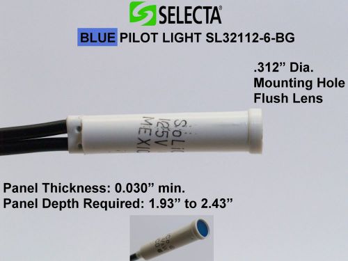 selecta blue neon pilot indicator light SL32112-6-BG  125 Vac 6 inch wire leads
