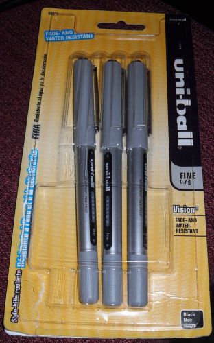 3 Uni-Ball Vision Pens Black Ink New/Old Stock 0.7 Fine