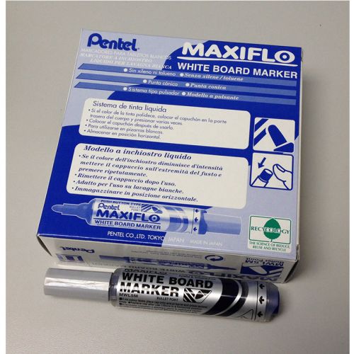 Pentel mwl5m maxiflo whiteboard marker (medium bullet point) (12pcs) - blue for sale