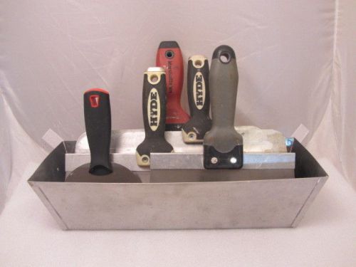 6 Assorted Drywall Tools: Taping Knifes,Pan USED