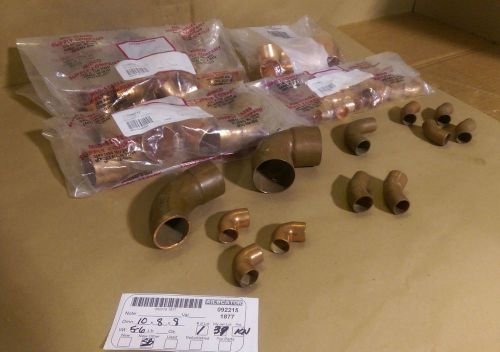 Lot of 39 nibco mixed copper elbows 1-1/4&#034; 1&#034; 3/4&#034; 1/2&#034; cxc for sale