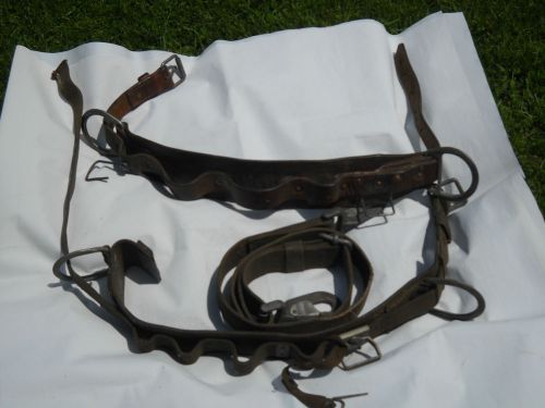 VINTAGE SAFETY BELTS-ONE LEATHER AND OTHER ONE FABRIC W/ SAFETY STRAP