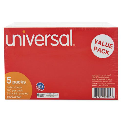 Unruled Index Cards, 5 x 8, White, 500/Pack