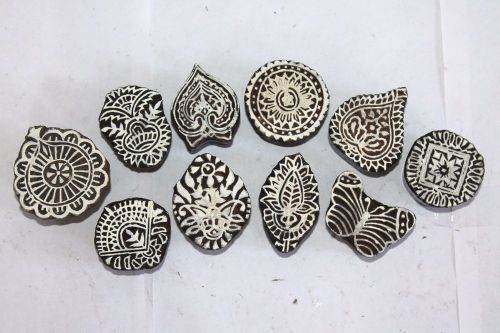 LOT OF 10 TRADITIONAL HANDCARVED WOODEN TEXTILE/FABRIC/TATTOO PRINT BLOCKS #003