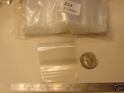 100   2x3  TOP QUALITY POLY ZIP LOCK BAGS