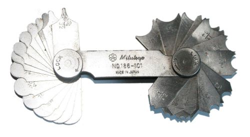 Vintage Mitutoyo 186-101 Radius Gage Set, 1/32 to 1/4, 30 leaves with case
