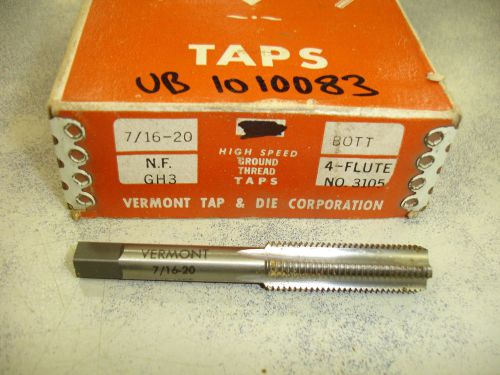 7/16&#034;-20 Vermont Tap and Die BOTTOM Tap High Speed Steel  USA 4 Flute