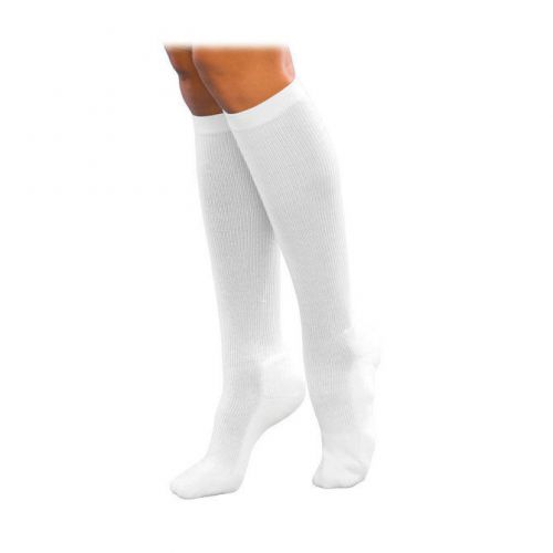 Women&#039;s Cotton Ribbed Knee High 20-30mmHg CloseToe, XL Short, White, 232CXSW00