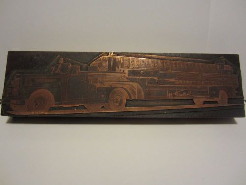 Vintage Wood Copper News Paper Print Block Pirsch Fire engine Truck Newark