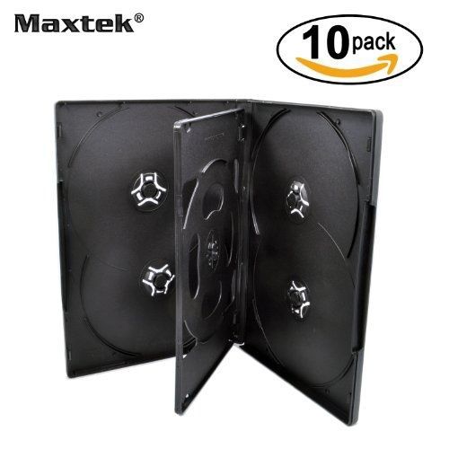10 Pack Maxtek Standard 14mm Black Six (6) Disc DVD Cases with Double Sided Flip