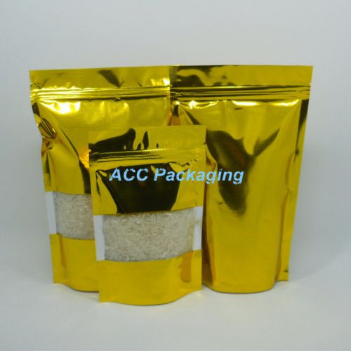 Ziplock Stand Up Pouches Gold Mylar Aluminum Foil Food Packaging Reclosable Bags