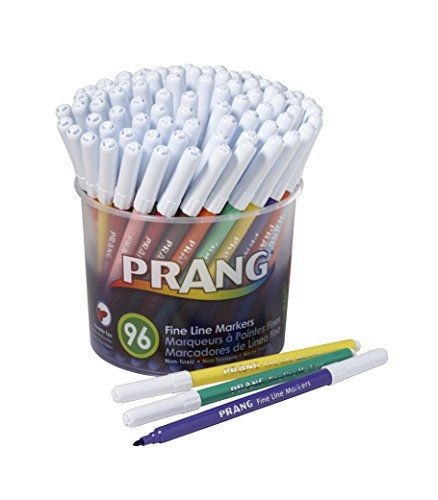 Prang Fine Line Washable Art Markers, 12 Assorted Colors, Total of 96 Markers