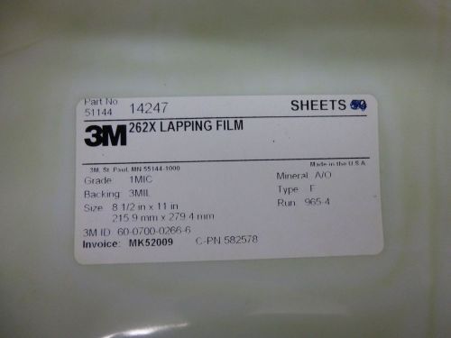 10 new 3m 262x lapping film 1 micron 8 1/2&#034;x11&#034; micro abrasive sheet (wr.14a.f.3 for sale