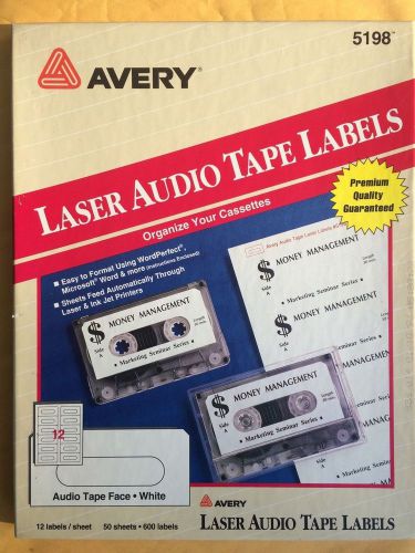 Avery White Laser Audio Tape Labels 5198 Box 600 Labels on 50 Sheets NEW P