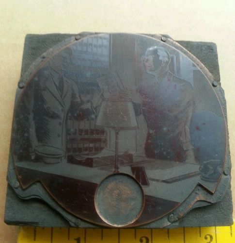 Copper faced Letterpress Printing Plate Block - Vintage Office Scene