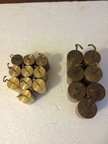 Lot Of 17 Vintage Brass Hook Calibration Weights 10-100g, 7-200g Weight