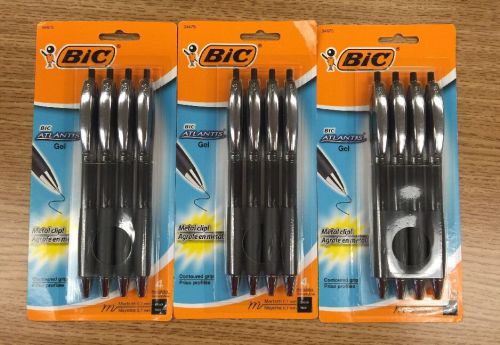 BIC Atlantis Gel Pens - Black Ink, Medium 0.7 mm  - 3 Packs Of 4 - 12 Pens Total