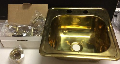 All Brass 15&#034;x15&#034; Bar Sink with Faucet and Strainer