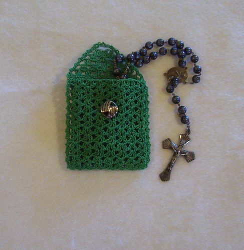 Hand Crochet Green Cotton Rosary Jewelry Pouch
