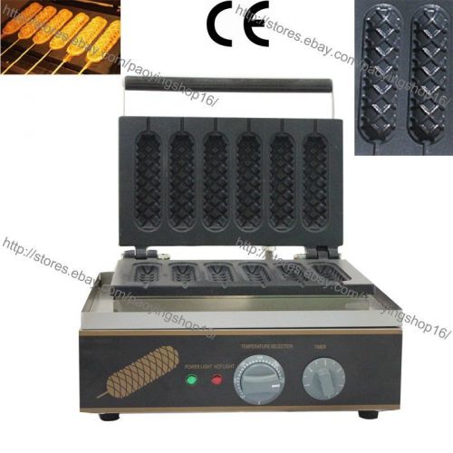 Commercial Nonstick Electric 6pc Lolly Waffle Dog on A Stick Maker Baker Machine