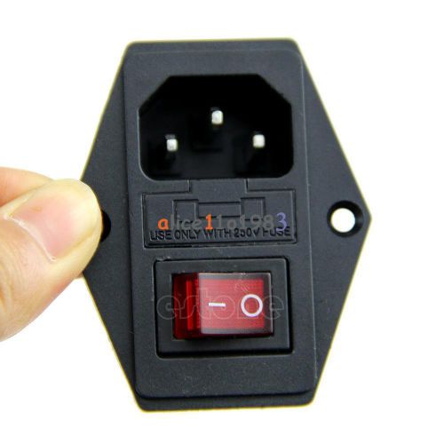 Black Red AC 250V 10A 3 Terminal Power Socket with Fuse Holder