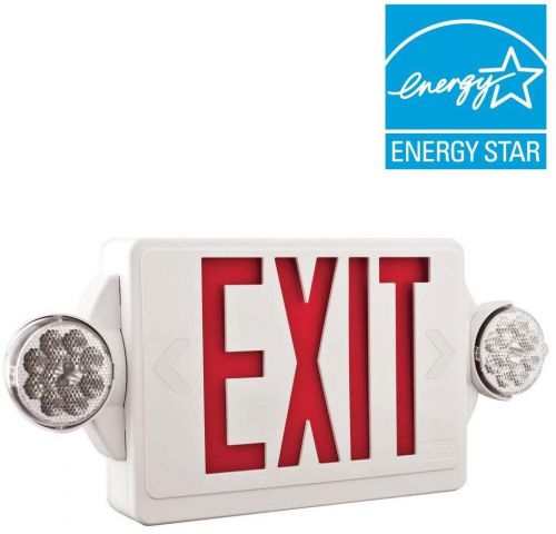 2-light plastic led white exit sign red letter emergency lights wall mounted new for sale