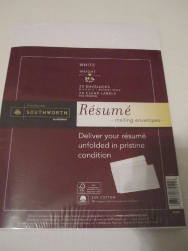 Southworth 25% Cotton Resume Envelopes White 24 lbs.  9 x 12 Wove 25/Box RF6Q