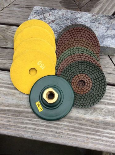 11pc 4&#034; Wet Diamond Polishing Pads &amp; Backing Pad 5/8&#034;-11