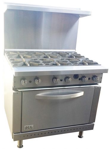New. commercial 36&#034; range oven with six open burners. made in usa by ideal. etl. for sale