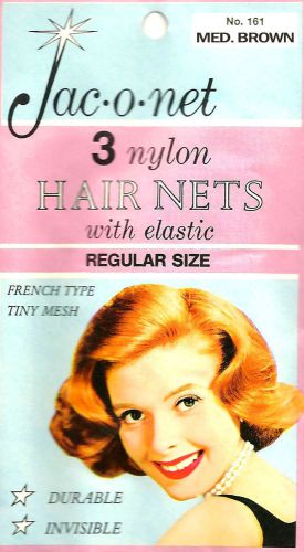 Jac-O-Net  #161  French Type Tiny mesh Hair Nets  w/Elastic (3) pcs  Med. Brown