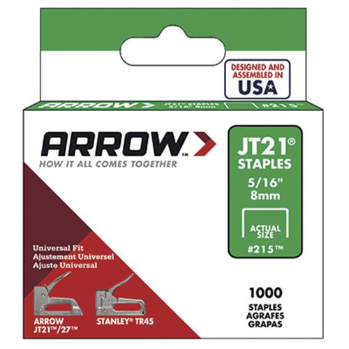 Arrow 215 Genuine JT21 5/16&#034; 8mm Light-Duty Staples, 1,000-Pack