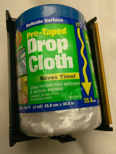 Duck Pre-taped,Professional Drop Plastic Cloth 22&#034; X 100&#039; &amp; Dispenser