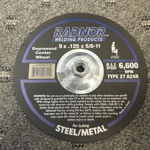 Radnor 9&#034; X 1/8&#034; X 5/8&#034;-11 A24R Aluminum Oxide Type 27 Cut Off Wheel Steel/Metal