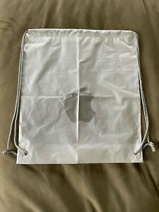 Genuine Apple Store Silver Logo Plastic Drawstring Carrier Shopping Bag 17”x19”